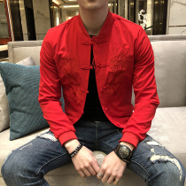 Chinese style Tang red black cotton clothes mens trend brand retro cotton jacket cotton jacket cotton jacket winter Chinese New Year clothes mens clothing