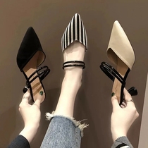 High heel shoe tip fine heel outwear female cool drag 2022 Summer new sexy water drill with Baotou Half slippers