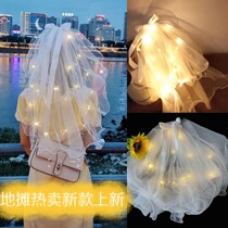 Luminous veil long children adult beaded double layer net red luminous super fairy ribbon bow veil with light hot sale