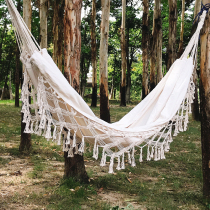 Net red ins wind Picnic hammock white outdoor camping home thickened canvas Tassel shaker Swing Anti-rollover