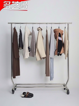 Simple clothing display rack wheeled Island floor-standing stainless steel wire drawing hanger womens clothing store shelf display rack