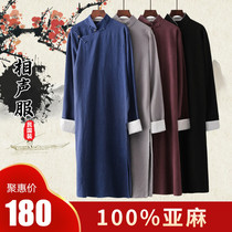 Cotton and linen cross talk clothing long shirt adult male Chinese style Republic of China gown costume linen robe mantle performance clothing