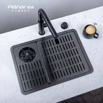 Nano black bar sink 304 stainless steel coffee shop Zhongdao tea water bar cup washer drain board small single Basin