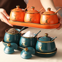 Seasoning box set ceramic seasoning tank salt jar chili seasoning tank chili seasoning tank kitchen salt monosodium glutamate seasoning box household combination