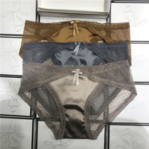 Three boutique boxed satin lace underpants female autumn winter style net yarn lace sexy feminine underpants breathable fairy