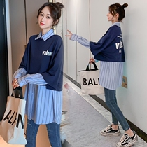 Pregnant Womens Spring suit Fashion Net red pregnant womens clothing belly does not show the spring and autumn coat womens two-piece set