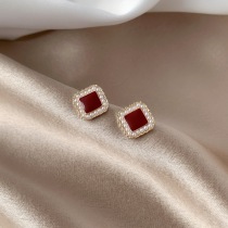 G52020 Drop Glaze Simple Square Earrings Small New Red A96 Earrings Wind Pearl Women Cold Temperament