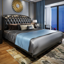 Nordic leather bed modern minimalist master bedroom small apartment Hong Kong style light luxury American soft bag double bed 1 8 m leather bed