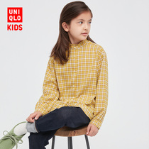 Uniqlo Early Autumn new childrens clothing Girls Flannel plaid stand collar shirt (long sleeve) 439311