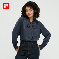 UNIQLO womens satin bow collar shirt (long sleeve new cloud shirt) 445836 UNIQLO