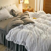 ins wind net red girl heart washed cotton bed skirt four-piece set cotton pure cotton spring and summer sheets duvet cover dormitory three