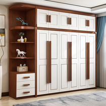 Light luxury modern wardrobe simple side cabinet three four five six-door Mediterranean wardrobe flat door solid wood wardrobe oak