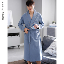 Sleeping robe mens sleepwear mens clothes mens bathrobes spring and autumn pure cotton long sleeves Home clothes all cotton long and thin and large size