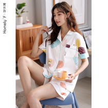 Pajamas Womens summer cotton short-sleeved shorts Home clothes Summer thin cotton cardigan sweet plus size suit
