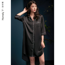 Sleeping Dress Lady Pajamas Silk Summer Ice Silk 70% Sleeves Slim Fit Shirt Summer Emulation Silk Long Dress Length