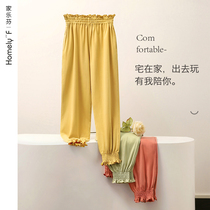 Sleeping Pants Lady Home Pants Summer Pure Cotton Loose Slim Trousers Big Code Cotton Silk Full Cotton Spring Autumn Outside Wearing Mosquito Pants