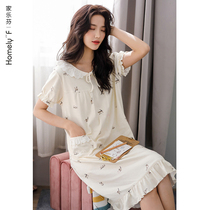 Sleeping Dress Lady Sleepwear Summer Summer Pure Cotton Short Sleeves Full Cotton Thin in the middle of the day Lovely sweet Princess Wina