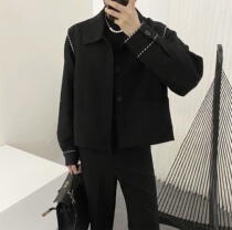 A tea with Agu black side-of-the-line jacket male Spring and Autumn ins tide brand new loose handsome casual bright line jacket