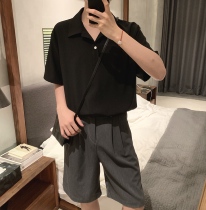 A tea and Agu black polo shirt mens short-sleeved summer minimalist loose new casual t-shirt couple top