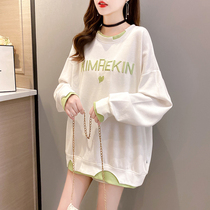 Autumn short short pregnant woman long sleeve sweater female large size loose round neck coat spring and autumn thin pregnant womens clothing
