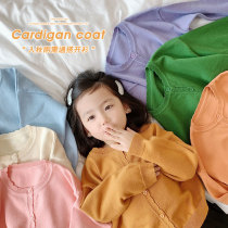 Amybaby girl spring new knit cardiovert sweater jacket female baby foreign air 100 hitch child air conditioning