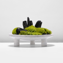 New Chinese style simple modern immortal Moss flower green plant three-legged white marble basin sales office coffee table ornaments