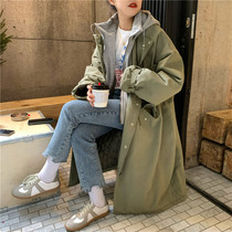 Pregnant womens winter clothes cotton clothes autumn and winter loose large size coat pregnant women Korean drawstring hooded knee cotton-padded jacket