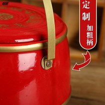 Descendants happy bucket red knot wedding wedding supplies Daquan solid wood small toilet red bucket dowry three-piece set spittoon