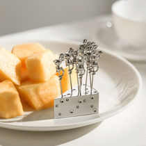 KisKim stainless steel creative fruit sign household metal ins Wind light luxury cute fruit fork decoration ornaments