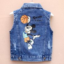 Childrens waistcoat 2022 new boys Han version spring autumn clothes Camshoulder baby vest Cowboy jacket Horse clip wave