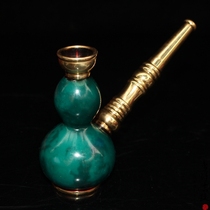 Vintage pure copper inlaid jade dry cigarette bag copper cigarette bag pot old pipe cigarette set old dry cigarette bag cigarette mouth cigarette rod