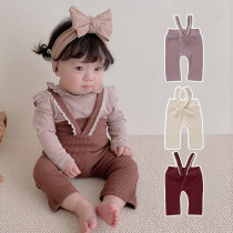 ins foreign air baby back with pants spring autumn clothing children female baby high waist beating bottom pants pit strips harness long pants damp