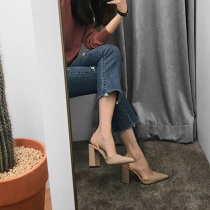 High heels female summer 2022 new 100 hitch nude color pointed Baotou temperament small crowdRoman sandal women