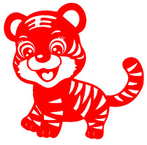 E099 cartoon tiger year Spring Festival wall sticker 2022 New Year glass shop window sticker cut paper decoration paste finished product