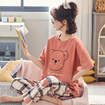 Pajamas women summer plus size short sleeves long pants cotton fat mm 200 pounds summer thin half sleeve short clothes homewear