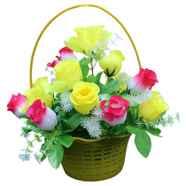 Silk Flowers Rose Flower Basket Emulation Flower Cemetery Decoration Flower Plastic Flowers Clear Flowers Fake Flowers Sweep Tombs Flowers Upper Graves Flowers