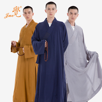 Kyaw Signs Monk Served Cotton Hemp Long Mandarin Vest Men And Women Zen monk served Spring and Autumn Four Seasons Linen clothes out of family monk coat blue