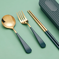Ink one-person chopsticks spoon set cute portable tableware single student three-piece children's storage box