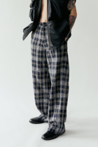 delivery retro navy blue check wool wide leg pants autumn and winter thick loose straight cylinder Joker men and women