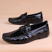 Korean version of lazy shoes one pedal Bean shoes crocodile pattern sailing shoes leather leather shoes casual driving shoes autumn mens shoes