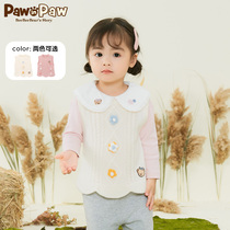 PawinPaw cartoon bear childrens clothing 2021 autumn new female baby knitted twisted vest cute flowers