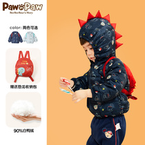 PawinPaw Cartoon bear childrens clothing 2020 autumn and winter male baby hooded printed dinosaur down jacket warm