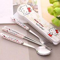 Korean creative stainless steel fork spoon chopsticks three-piece set student cute travel portable tableware box