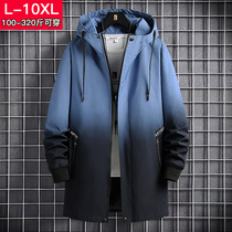 Fat-up coat mens long spring and autumn large size tide fat youth casual gradual color hooded windbreaker