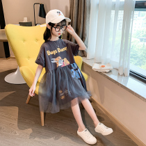  Girls  dresses summer 2021 new Korean childrens middle and large childrens summer gauze skirt thin Western style pure cotton skirt