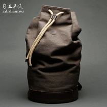 Canvas Single Shoulder Bag Inclined Satchel Cylinder Bag Retro Bag Sports Fitness Bag Travel Backpack Bucket Bag Men Tide