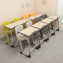 The remedial class desks and chairs can be raised and lowered.