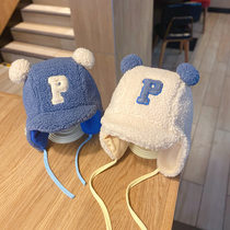 Childrens hats autumn and winter girls Lei Feng hat winter mens baby ear guard velvet hat winter cute warm and windproof
