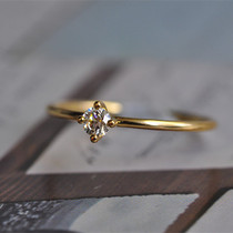 {Small good fortune} 18K gold natural diamond 10 points ring simple hipster Super Flash super beautiful belt certificate