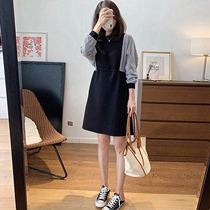 Net red maternity dress autumn coat out French striped dress fashion autumn and winter small man thin black dress